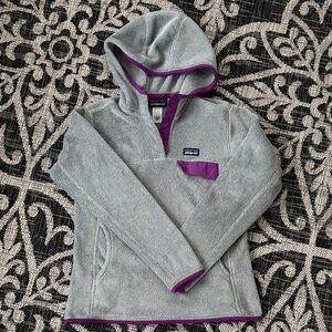 Patagonia Re-Tool Gray and Purple Quarter button Fleece Hoodie